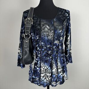 Only Nine Top Womens Large Sheer Velvet Burnout Fairy Whimsygoth Vintage Y2K